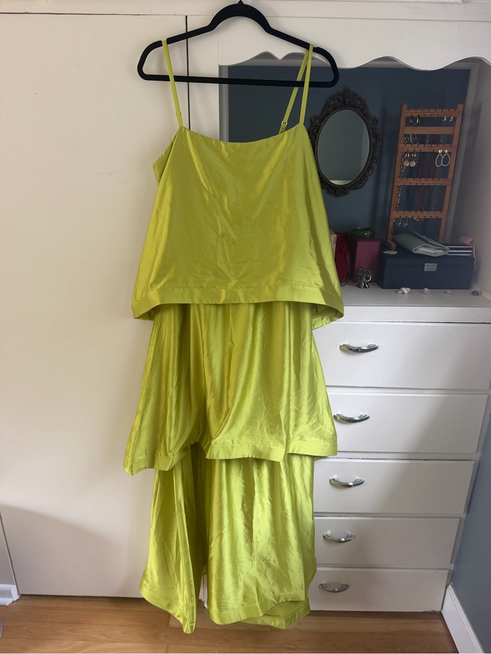 Show me your Mumu Green Tiered Satin Maxi Dress - Women's